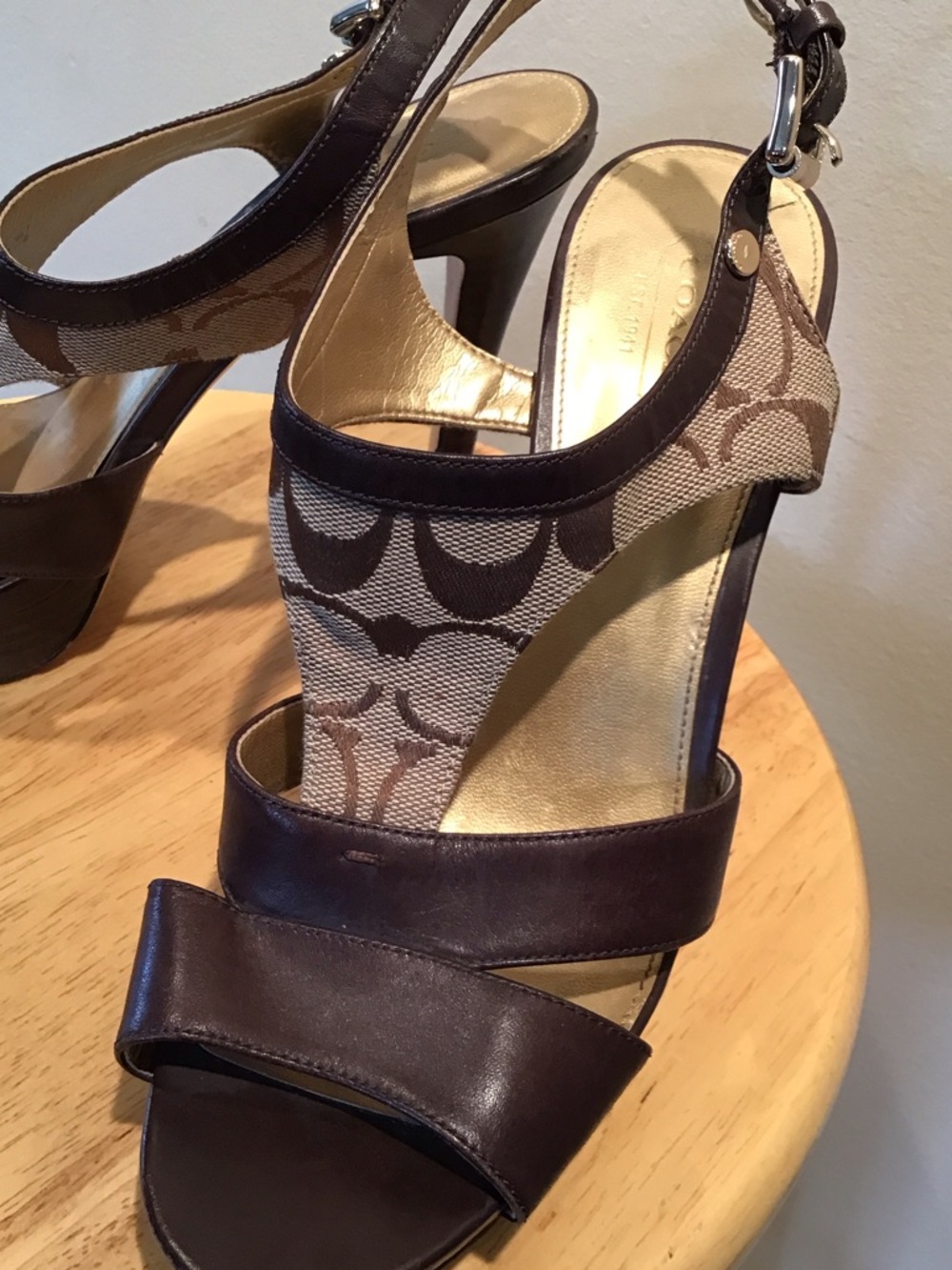 Coach Brown Signature Canvas & Dark Brown Leather Platform Heels